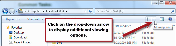 drop-down arrow to display additional views