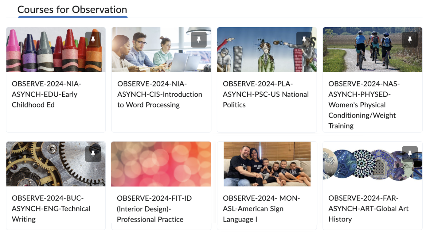 List of courses in LMS