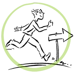 Person running toward an arrow icon