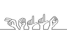 The word "hello" in American Sign Language using the fingerspelling alphabet