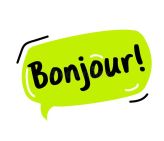 The word hello (bonjour) in French in a speech bubble