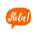 The word hello (hola) in Spanish in a speech bubble