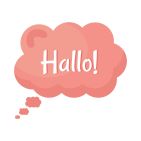 The word "hello" in German in a speech bubble