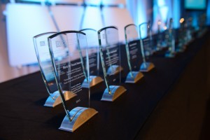 Awards lined up on the table