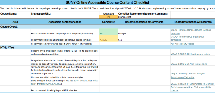 Screenshot of Accessible Course Content Checklist
