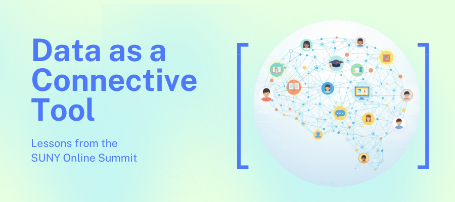 Decorative banner with title "Data as a connective tool. Lessons from the SUNY Online Summit" with a networked globe graphic