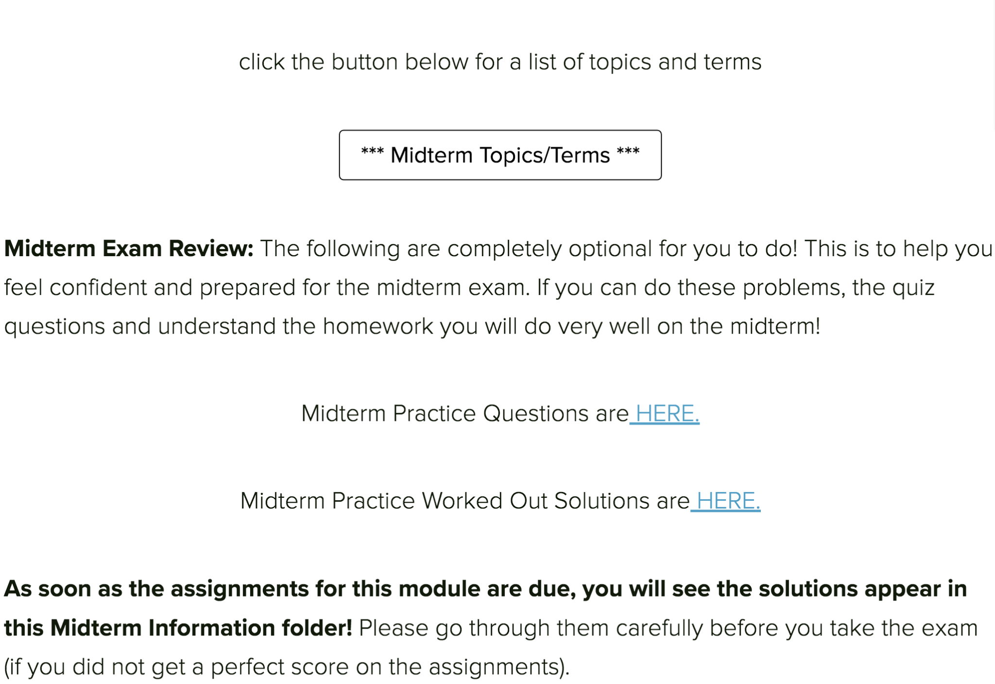 screenshot of midterm information