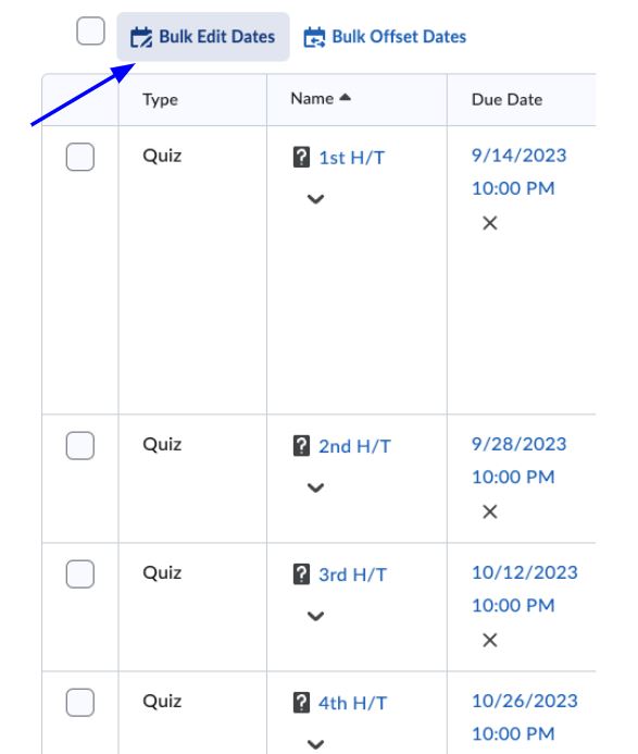 Image of bulk edit dates feature in Brightspace