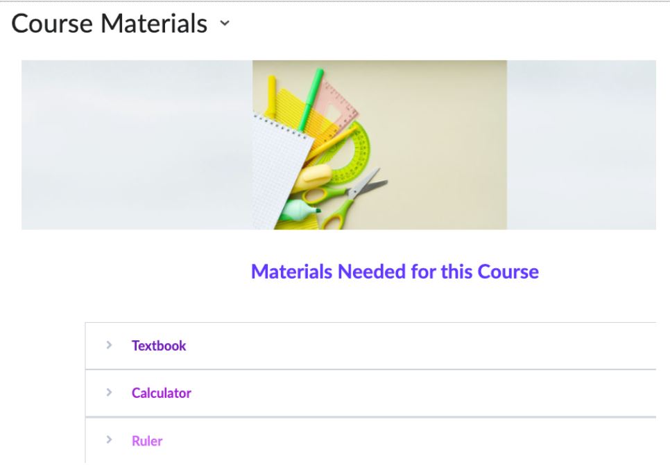 Course materials section of Brightspace with custom image