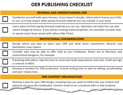 Screen capture of a sample OER checklist