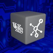 gray block displaying three sides, with UB logo, molecule image, and top is blank